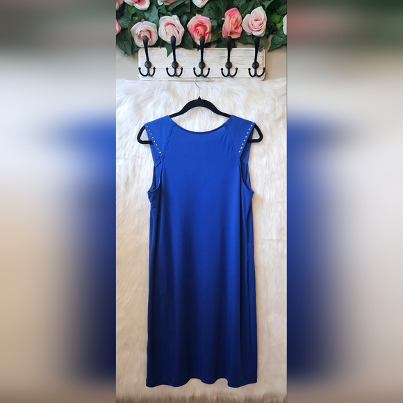 Simon Chang 2000's Cobalt Sleeveless Sheath Dress W/ Embellishments - Picture 3 of 8